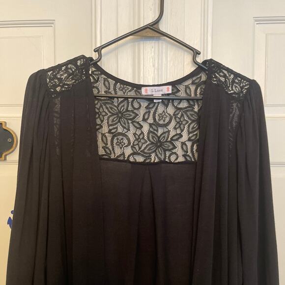 L Love Lace Accent Open Cardigan Sweater size medium long sleeve - Picture 3 of 9